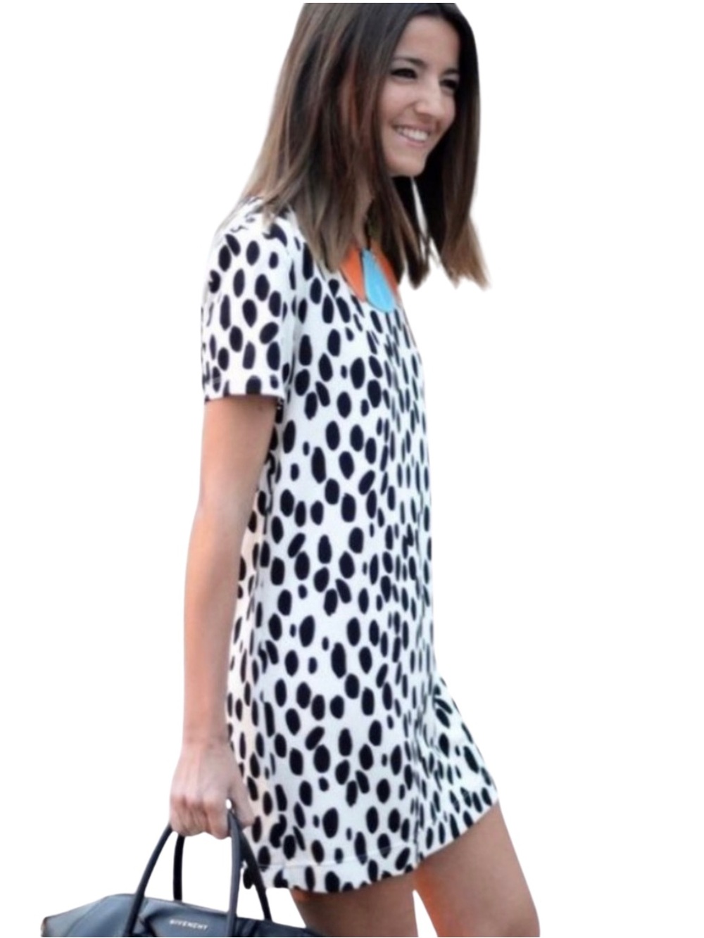 H&M Black and White Polka Dot Animal Print Shift Dress, Size XS
